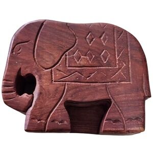 Elephant Puzzle Box Brown Hand Carved Wood Trinket Box Secret Compartment Safari